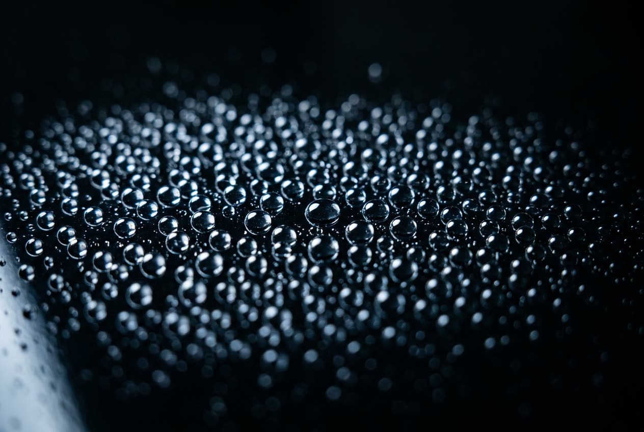 Perfect round water beads on hydrophobic black paint after ceramic coating